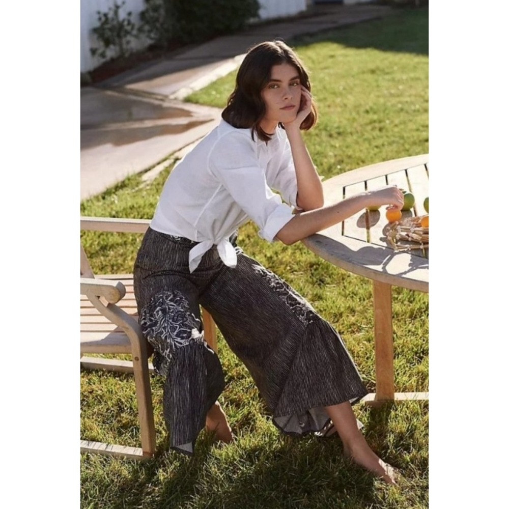 Anthropologie | Pilcro Oceana Breezy Striped Floral Wide-Leg Pants Size 4 Petite